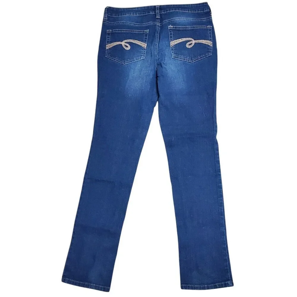 Justice Girls Plus Size 14.5 Simply Low Jeans Embellished Distressed Medium Wash